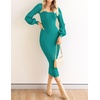 image:imageZESICA Womens Fall Slit Knit Long Sleeve Bodycon Sweater DressPeacock