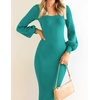 image:imageZESICA Womens Fall Slit Knit Long Sleeve Bodycon Sweater DressPeacock