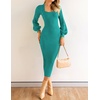 image:imageZESICA Womens Fall Slit Knit Long Sleeve Bodycon Sweater DressPeacock