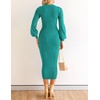 image:imageZESICA Womens Fall Slit Knit Long Sleeve Bodycon Sweater DressPeacock