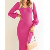 image:imageZESICA Womens Fall Slit Knit Long Sleeve Bodycon Sweater DressRose