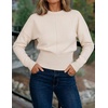 image:imageZESICA Womens Fall Sweaters Crewneck Cinched Waist Pullover TopsApricot