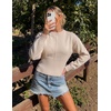 image:imageZESICA Womens Fall Sweaters Crewneck Cinched Waist Pullover TopsApricot