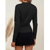 image:imageZESICA Womens Fall Sweaters Crewneck Cinched Waist Pullover TopsBlack
