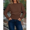 image:imageZESICA Womens Fall Sweaters Crewneck Cinched Waist Pullover TopsBrown