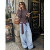 image:imageZESICA Womens Fall Sweaters Crewneck Cinched Waist Pullover TopsGreytaupe