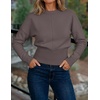 image:imageZESICA Womens Fall Sweaters Crewneck Cinched Waist Pullover TopsGreytaupe