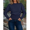 image:imageZESICA Womens Fall Sweaters Crewneck Cinched Waist Pullover TopsNavy