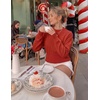 image:imageZESICA Womens Fall Sweaters Crewneck Cinched Waist Pullover TopsRed
