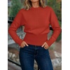 image:imageZESICA Womens Fall Sweaters Crewneck Cinched Waist Pullover TopsRed