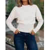 image:imageZESICA Womens Fall Sweaters Crewneck Cinched Waist Pullover TopsWhite