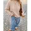 image:imageZESICA Womens Fall Sweaters Oversized Mock Neck Cable Knit OutfitsApricot