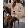 image:imageZESICA Womens Fall Sweaters Oversized Mock Neck Cable Knit OutfitsApricot