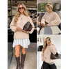 image:imageZESICA Womens Fall Sweaters Oversized Mock Neck Cable Knit OutfitsApricot