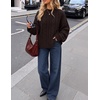 image:imageZESICA Womens Fall Sweaters Oversized Mock Neck Cable Knit OutfitsCoffee
