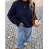 image:imageZESICA Womens Fall Sweaters Oversized Mock Neck Cable Knit OutfitsNavy