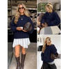 image:imageZESICA Womens Fall Sweaters Oversized Mock Neck Cable Knit OutfitsNavy