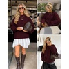 image:imageZESICA Womens Fall Sweaters Oversized Mock Neck Cable Knit OutfitsWine