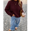 image:imageZESICA Womens Fall Sweaters Oversized Mock Neck Cable Knit OutfitsWine