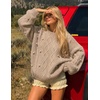 image:imageZESICA Womens Fall Winter Cable Knit Oversized Cozy Knit Pullover SweatersLight Khaki