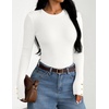 image:imageZESICA Womens Fall Winter Cozy Sweaters Fitted Knit Pullover TopsWhite