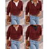 image:imageZESICA Womens Fall Winter Cozy Sweaters V Neck Loose Warm Pullover TopsBurgundy