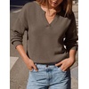 image:imageZESICA Womens Fall Winter Cozy Sweaters V Neck Loose Warm Pullover TopsGrey Taupe