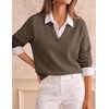 image:imageZESICA Womens Fall Winter Cozy Sweaters V Neck Loose Warm Pullover TopsGrey Taupe
