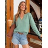 image:imageZESICA Womens Fall Winter Cozy Sweaters V Neck Loose Warm Pullover TopsSage