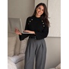 image:imageZESICA Womens Fall Winter Mock Neck Metal Button Pullover SweatersBlack