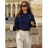 image:imageZESICA Womens Fall Winter Mock Neck Metal Button Pullover SweatersNavy