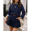 image:imageZESICA Womens Fall Winter Mock Neck Metal Button Pullover SweatersNavy