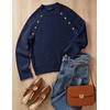 image:imageZESICA Womens Fall Winter Mock Neck Metal Button Pullover SweatersNavy