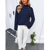 image:imageZESICA Womens Fall Winter Mock Neck Metal Button Pullover SweatersNavy