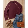 image:imageZESICA Womens Fall Winter Mock Neck Metal Button Pullover SweatersWine
