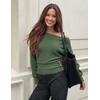 image:imageZESICA Womens Fall Winter Off Shoulder Sweaters Elegant Pullover TopsArmy Green