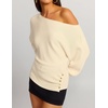 image:imageZESICA Womens Fall Winter Off Shoulder Sweaters Elegant Pullover TopsBeige