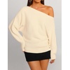 image:imageZESICA Womens Fall Winter Off Shoulder Sweaters Elegant Pullover TopsBeige
