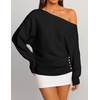 image:imageZESICA Womens Fall Winter Off Shoulder Sweaters Elegant Pullover TopsBlack