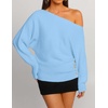 image:imageZESICA Womens Fall Winter Off Shoulder Sweaters Elegant Pullover TopsBlue