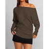 image:imageZESICA Womens Fall Winter Off Shoulder Sweaters Elegant Pullover TopsBrown