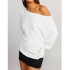 image:imageZESICA Womens Fall Winter Off Shoulder Sweaters Elegant Pullover TopsWhite