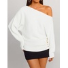 image:imageZESICA Womens Fall Winter Off Shoulder Sweaters Elegant Pullover TopsWhite
