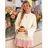 image:imageZESICA Womens Fall Winter Sweaters 2026 Lace Trim Pullover Tops Beige
