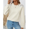 image:imageZESICA Womens Fall Wniter Cozy Sweaters Pearls Lace Trim Pullover TopsApricot