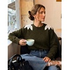 image:imageZESICA Womens Fall Wniter Cozy Sweaters Pearls Lace Trim Pullover TopsArmygreen