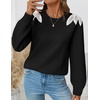 image:imageZESICA Womens Fall Wniter Cozy Sweaters Pearls Lace Trim Pullover TopsBlack