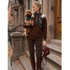 image:imageZESICA Womens Fall Wniter Cozy Sweaters Pearls Lace Trim Pullover TopsCaramel