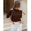 image:imageZESICA Womens Fall Wniter Cozy Sweaters Pearls Lace Trim Pullover TopsCaramel