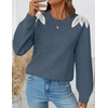 image:imageZESICA Womens Fall Wniter Cozy Sweaters Pearls Lace Trim Pullover TopsDustyblue